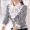 free shipping New Long sleeve Korean occupation Slim lace blouses striped shirt temperament OL shirts Lapel Neck Womens Tops Fashion Shirt