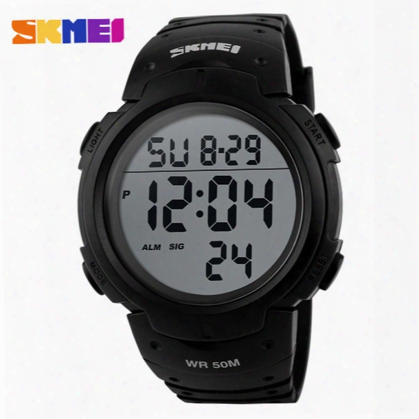 Skmei Outdoor Sports Watches Men Running Big Dial Digital Wristwatches Chronograph Pu Strap 50m Waterproof Watch 1068