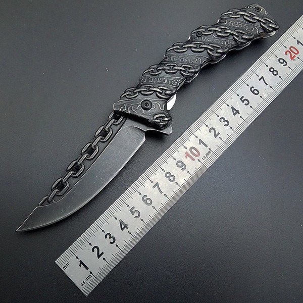 Stonewash Chain Straight Assisted Folding Knife Tactical Folding Blade Knives Outdoor