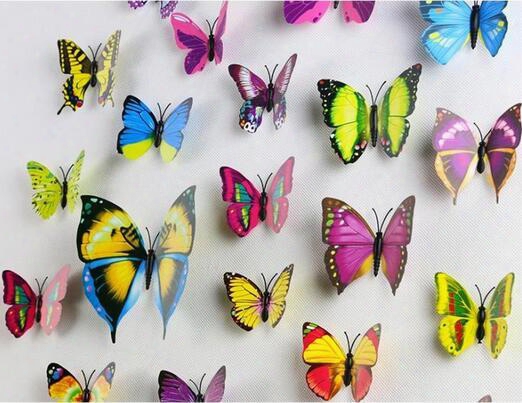 The Simulation 3d Butterfly Decoration Pvc Wall Stickers Fridge Magnet 12 Suits Suit For Outdoor/garden/balcony