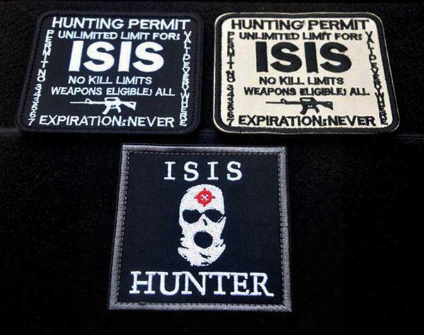 Vp-48 Hunting Permit Isis Embroidered Patches Outdoor Tactical 3d Patches Combat Badge Fabric National Flags Armband Badges Sew On Patches