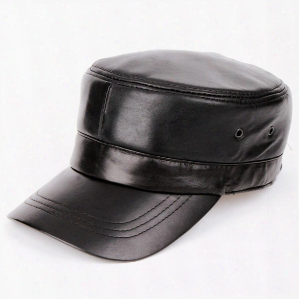 Wholesale- 2014 Men Genuine Leather Baseball Cap Biker Trucker Outdoo R Sports Snapback Hats For Army Hat Wholesale