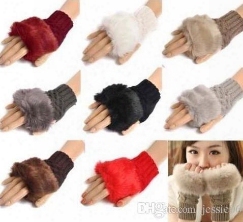 Women Girl Knitted Faux Rabbit Fur Gloves Mittens Winte Rarm Length Warmer Outdoor Fingerless Gloves Colorful Xmas Gifts Drop Shipping
