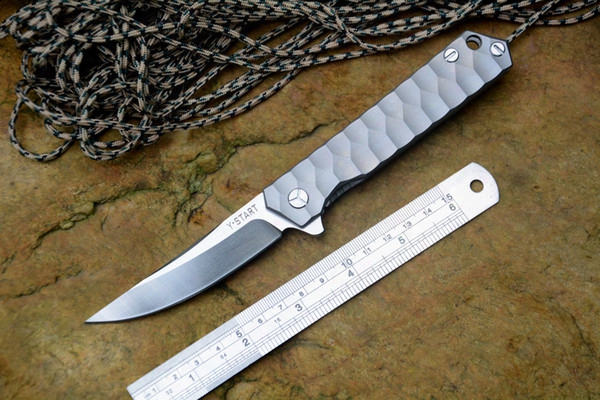 Y-start New Flipper Knife 440c Blade Ceramic Ball Bearing Washer Titanium Knife Tc4 Handle Outdoor Camping Hunting Pocket Knife Edc Tools