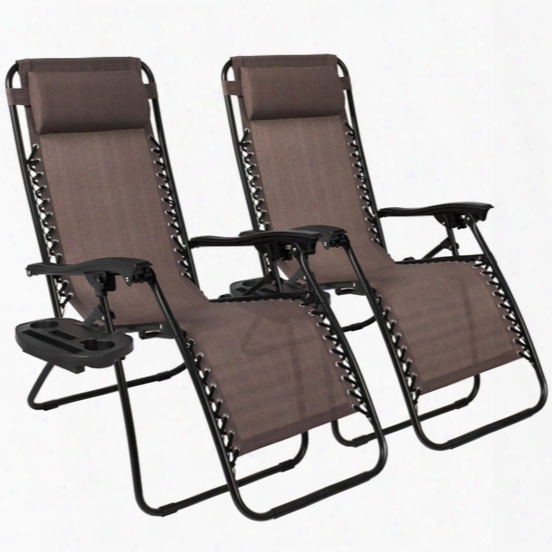 Zero Gravity Chairs Case Of (2) Lounge Patio Chairs Outdoor Yard Beach- Brown