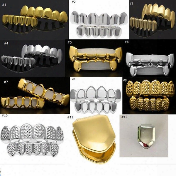 14 Styles Real Shiny Real Gold Placting Top Bottom Grillz Bling Mouth Teeth Caps Hip Hop  Grills