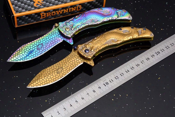 2017 Browning Dragon Corrosion Gold Tit Anium Tactical Folding Knife 7cr13mov Full Steel Outdoor Camping Hunting Survival Pocket Edc Tools