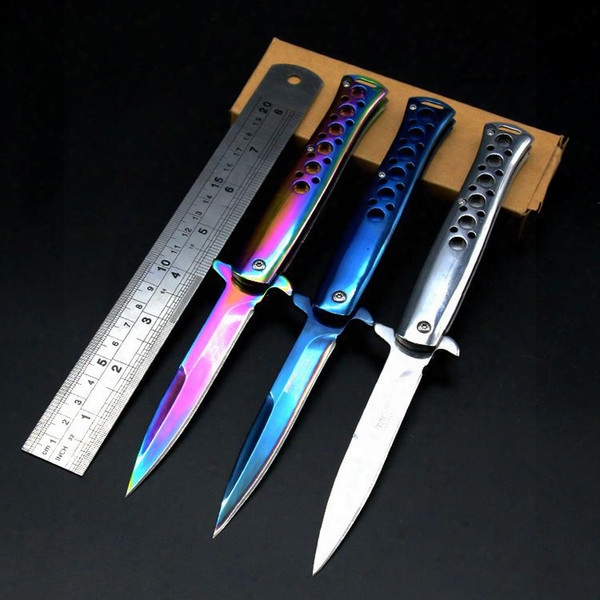 2017 Quality!tac Force Folding Knife Tactical Knives 5cr13 Blade 57hrc Steel+stainless Steel Handle Outdoor Camping Survival Knives Blue