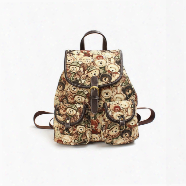 2017 Spring New High Quality Unisex Retro Canvas Women Bear Print Lady Outdoor Fashion Schoolbag Bookbag Travelling Bags Bookbag Backpack