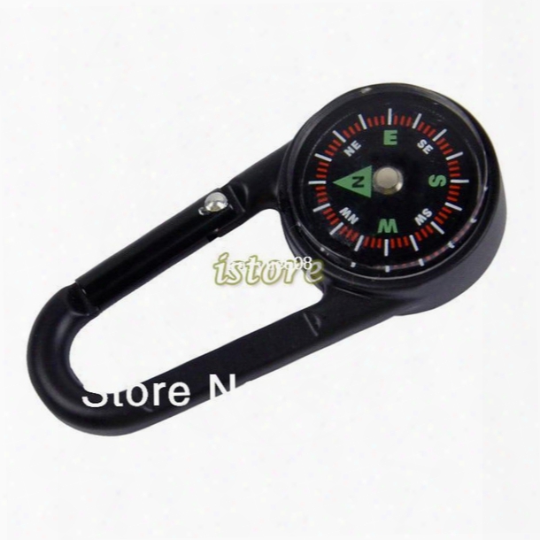 5pcs/lot 2 In1 Multifunctional Hiking Metal Waterproof Camping Compass Outdoor Thermometer Fahrenheit  Key Chain Hook Metal 14983