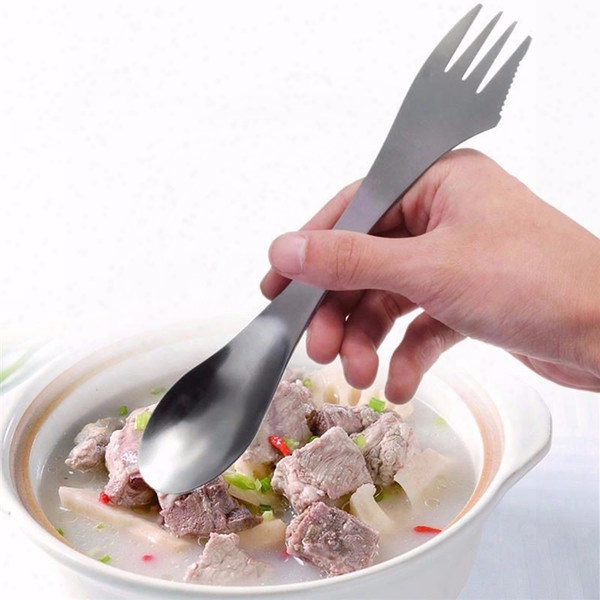 Brand New Stainless Steel Outdoo Multi Function 3 In1 Spork Bbq Travel Camping Hiking Picnic Utensils Combo Knife Fork Picnic Tableware