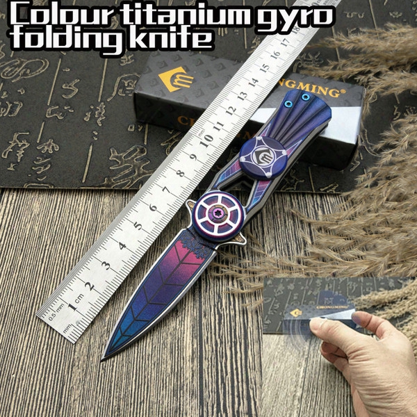Colour Titanium Gyro Folding Knife Aluminum Alloy Handle Cnc Bearings Edge Knife Edge Outdoor Family Collection Camping Survival Bag Tool Ed
