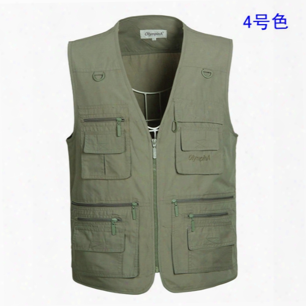 Fall-spring Middle-aged Men&#39;s Vest New Men Outdoor Leisure Multi Fertilizer Fishing Waistcoat Pocket Director Of Photography