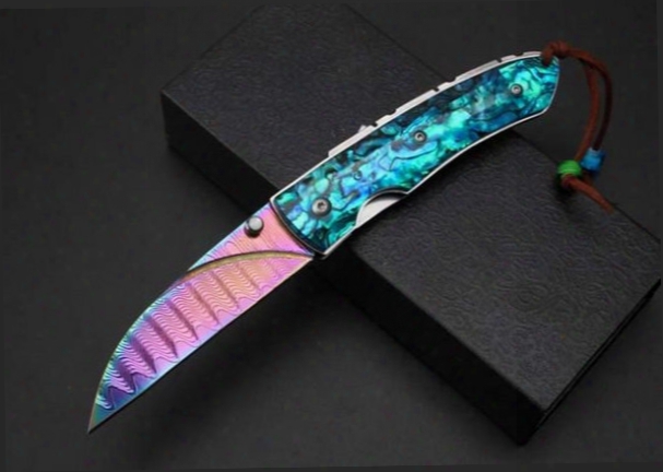 Free Shipping Damascus Folding Knife Shell Handle Outdoor Camping Survival Knives Pocket Knife Edc Tools Gift Xmas