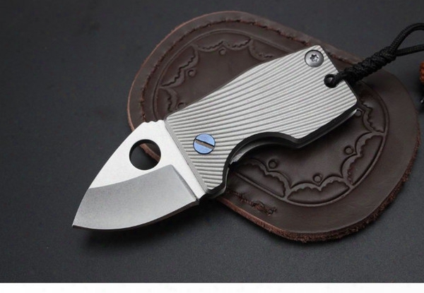 Good Quality Small Fat Cnc Titanium Handle Folding Knife (d2 Steel) Stone Wash Outdoor Edc Pocket Knife