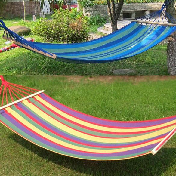 Hight Quality Canvas Fabric Double Spreader Bar Hammock Outdoor Camping Swing Hanging Bed Ss