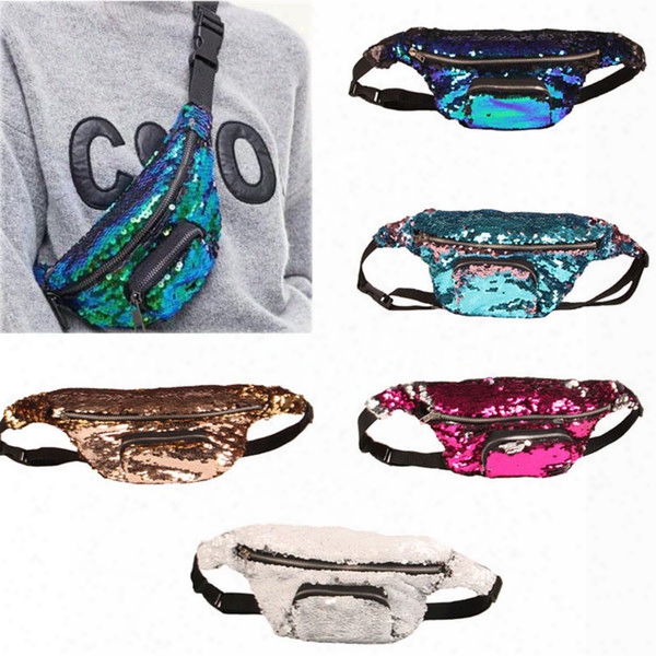 Kids Mermaid Waist Bag Sequins Glitter Purse Zip Messenger Bag Outdoor Sport Bag Mermaid Shoulder Bags C3269