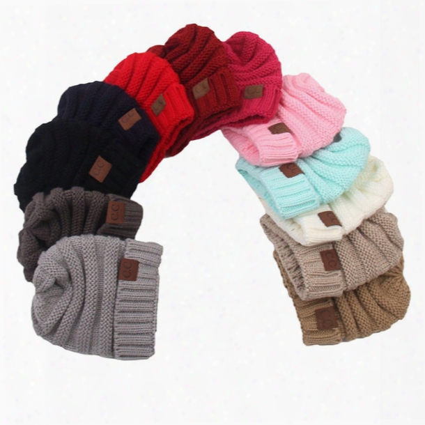 Kids Winter Warm Hat Knitted Cc Beanie Label Hats Outdoor Sports Chunky Caps Beanies  For Baby