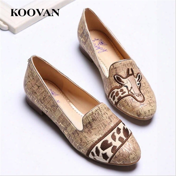 Koovan Fashion Women Shoes 2017 New Spring Autumn Flat Platform Loafer  Shoes Embrojdered Giraffe Casual Outdoor For Ladies Students W016