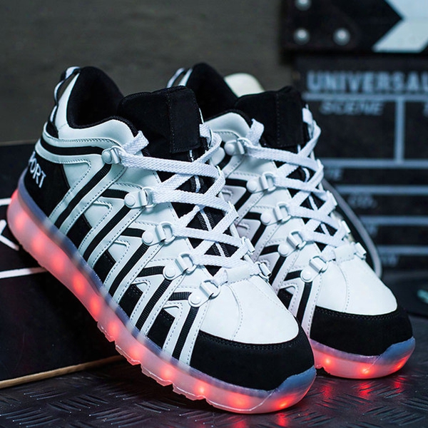 New Fashion Mens Women High Sports Outdoor Led Shoes Usb Charging 7 Color Shining Luminous Light Sneakers Casual Shoes