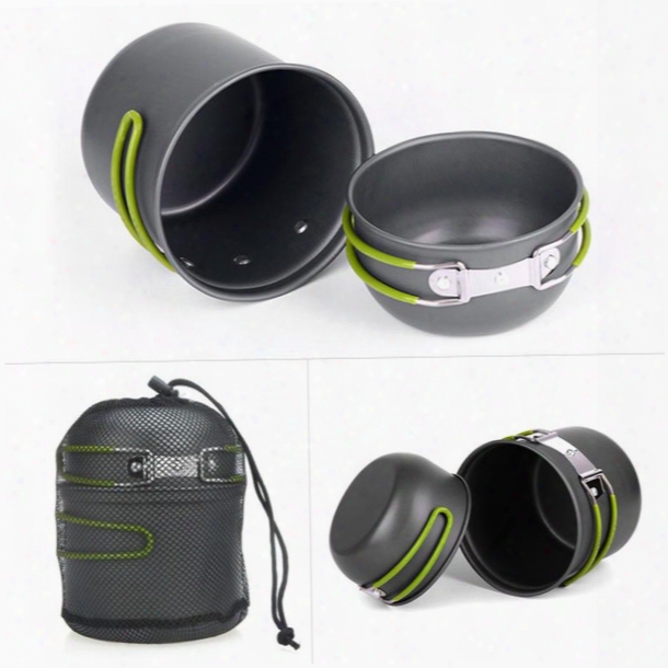 Outdoor Travel Picnic Cookwares Non-stick Pots Pans Bowls Portable Camping Hiking Climbing Cooking Cookware Set With Net Bag