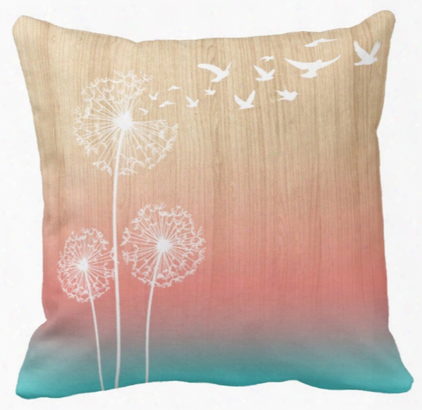 Pillow Case,dandelions Blow Into Birds Wood Pink Teal Outdoor Square Sofa And Car Cushions Cover (16inch,18inch,20inch)