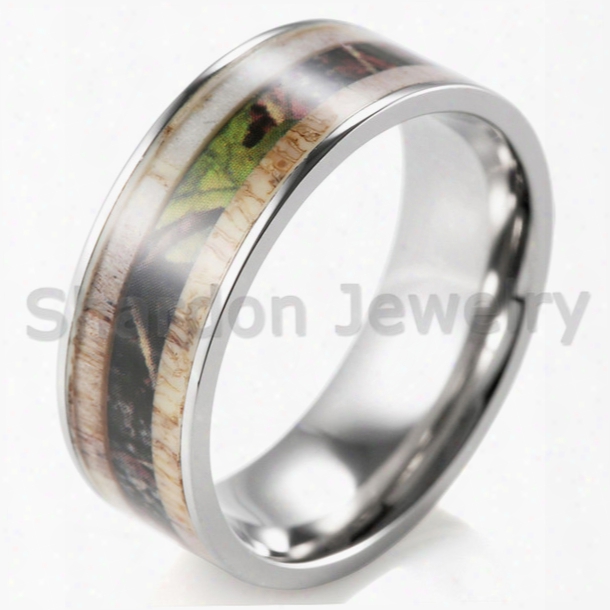 Shardon 9mm Titanium Wedding Rings With Green Camo And Real Antler Inlay Outdoor Hunting Rings For Men