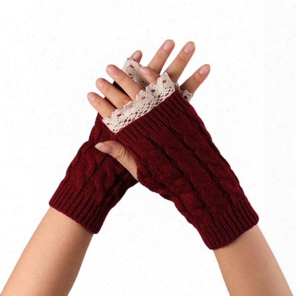 Wholesale- 2016 Sexy Fingerless Winter Womens Gloves Lace Hollow Acrylic Fibers Knitted Outdoor Handschoenen Dames #or