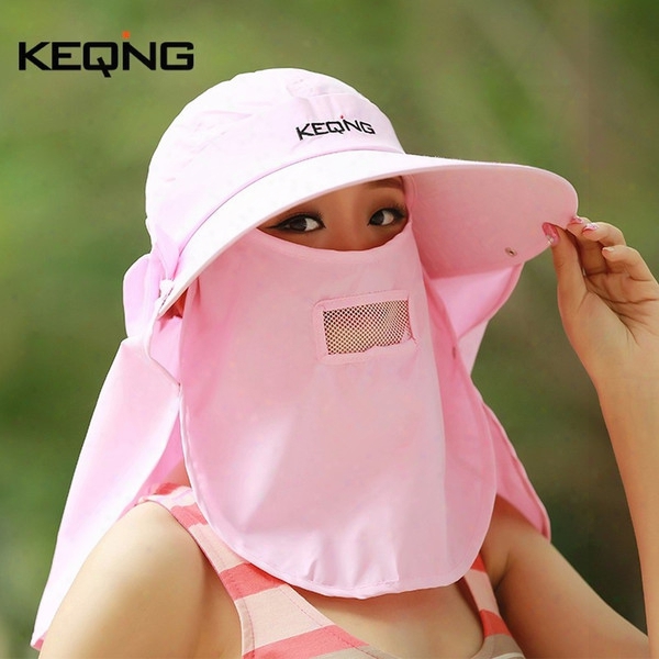 Wholesale- 2017 New Lady&#039;s Summer Anti-uv 360 Full Protection Adjustable Big Brim Face Mask Neck Sun Bonnet Sun Hat Freeshipping