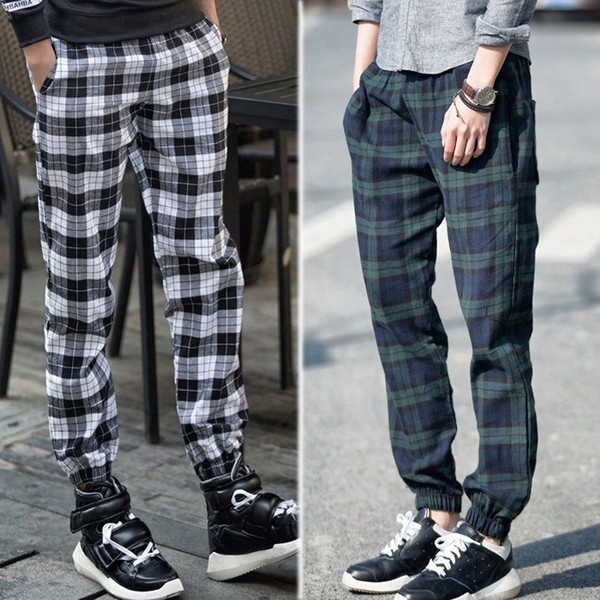 Wholesale-fashion Men Joggers Harem Pants New Male Casual Skinny Sweatpants Outdoor Jogging Sports Plaid Trousers Asia/tag Size M-2xl