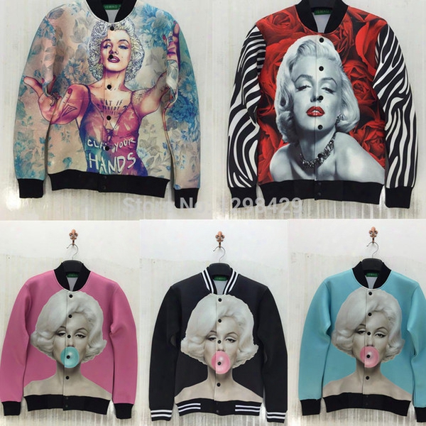 Wholesale-h&z Marilyn Monre Print Outdoor Jacket Sportswear Women Men Windbreak Coat Classic Marylin Pattern Autumn/w Inter Outwear