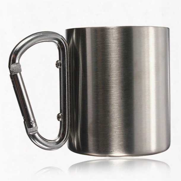 Wholesale-hot Sale 220ml Double Wall Travel Mug Cup Aluminium Carabiner Stainless Steel Hook Isolating Handle Outdoor Camp Travel Cup