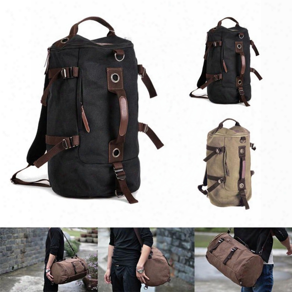 Wholesale-mens Vintage Canvas Backpack Rucksack Laptop Shoulder Travel Hiking Camping Bag