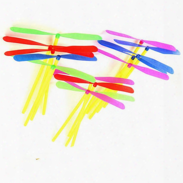 Wholesale-new 24pcs Novelty Plastic Bamboo Dragonfly Propeller Outdoor Classic Toy Kid Gift Rotating Flying Arrow Multicolor Random Color