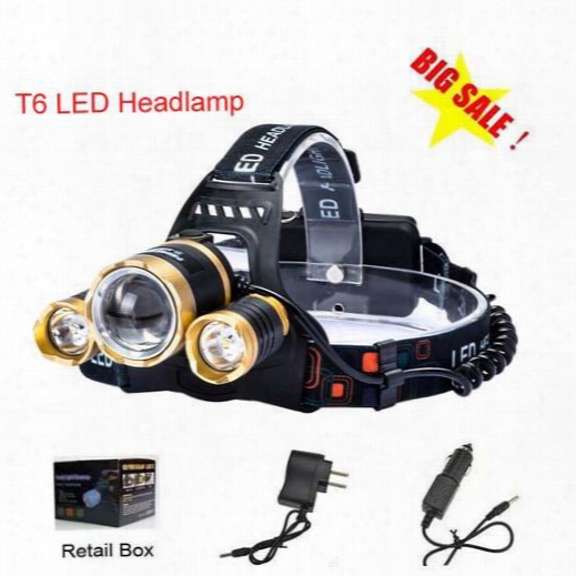 Zoomable Led Headlight Xm-l 3t6 6000lm Rechargeable Headlamp  Flashlight Head Torch Linterna+charger+car Charger(head-316)
