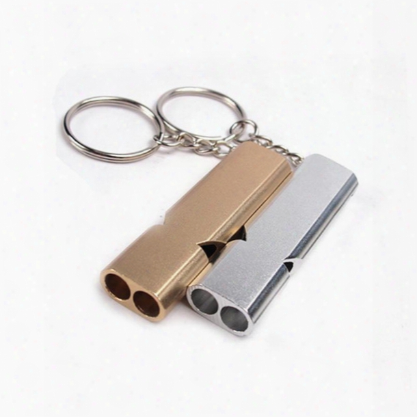 1pcs Double Hole High Frequency Outdoor Survival Whstle Loudly Sound Urgent Emergency Aluminum Keychain Whistle Cheerleading Whistling Tool