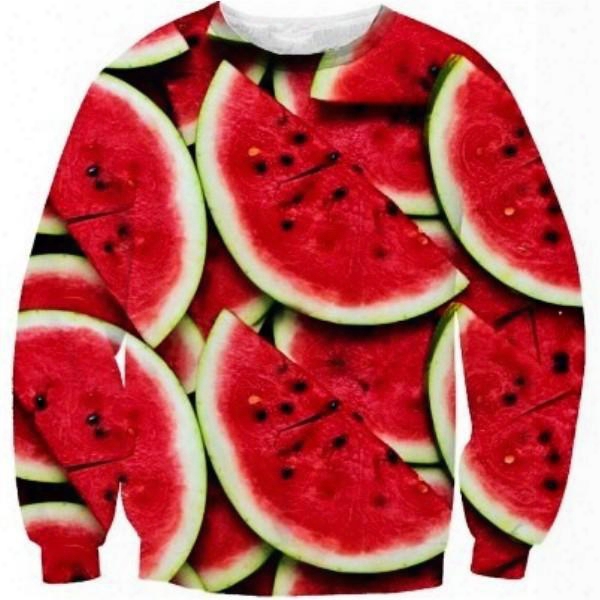 2015 Spring Watermelon 3d Printed Pullovers Funny Sweatshirts Food Fruit Casual Hoodies Outdoor Street Wear Men Women Sportswear