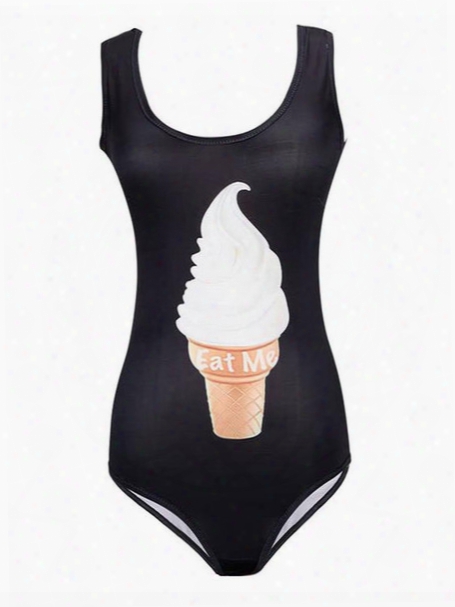 3d Vanilla Ice Cream Prints Black High Elastic Swimsuit Winter Summer Swim Beach Outdoors Retro Fashion Europe And American Tide Brand