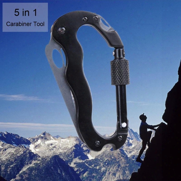 5 In1 Multifunctional Folding Knife Outdoor Survival Multi Carabiner Hanging Buckle Tool Fro Camping Hiking Mountain Climbing Cutting Cutter