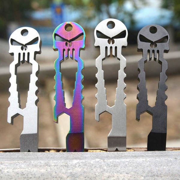 Amazing Outdoor Stainless Skull Edc Survival Pocket Tool Key Ring Chain Bottle Opener Multi-functional Wqts0133w *10