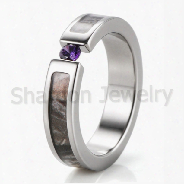 Factory 5mm Titanium Aaa Cubc Zicronia Stone Inlaid Reltree Max-4 Camo Engagement Ring Outdoor Hunting Wedding Band