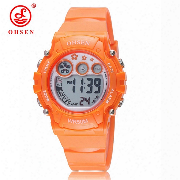 Hot Sale Ohsen Orange Kid Children Led Digital Watch Silicone Strap Boy Fashion Popular Waterproof Outdoor Sports Wristwatches Horloge Gift