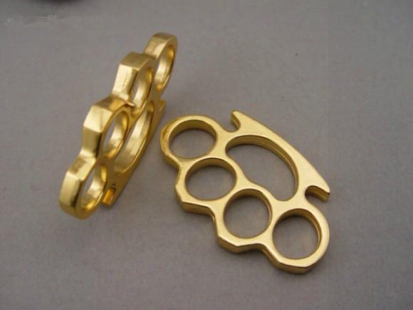 New 1pcs 12mm Turbid Gold Brass Knuckle Dusters Metal Self-defense Tools