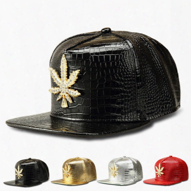 New Fashion Pu Mens Hip Hop Leaf Baseball Caps Casual Unisex Outdoor Hats Gold/silver/red/black Ball Caps Leaf Gold Leather Snapback