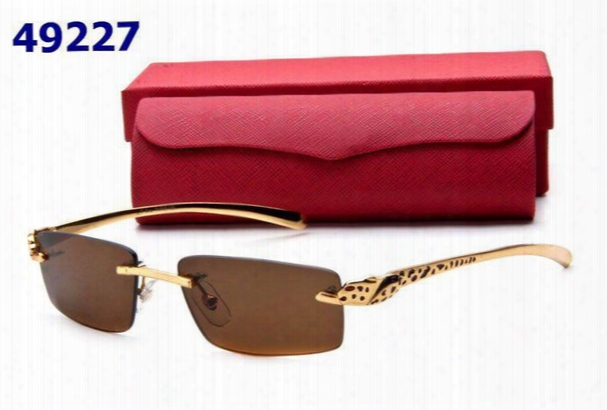 New Vintage Rimless Luxury Metal Gold Leopard Head Buffalo Sunglasses Alloy Frames Men Women Outdoor Glasses With Box