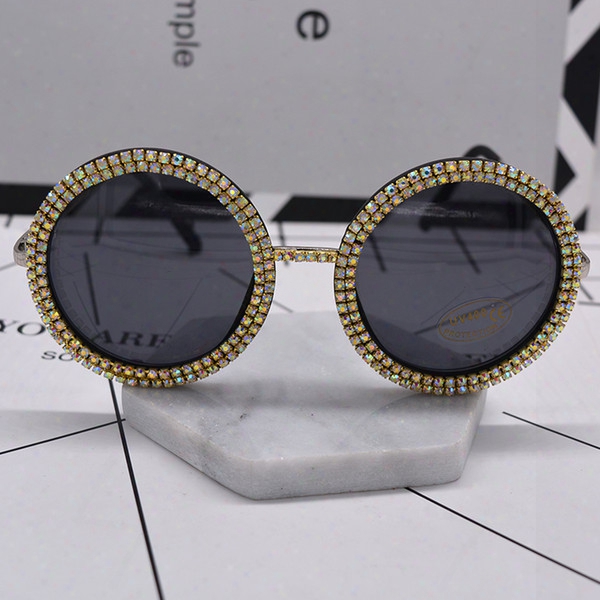 New Women Fashion Sunglass Crystal Shining Oversize Baroque Sunglasses Black Full Frame Big Round Sun Glasses Beach Outdoor Accessories