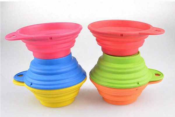 Pet Dog Bowl Floding Silicone Frisbee Collapsible Feeding Water Feeder Travel Bowl Dish Cats Bowl Dog Supplies 6 Colors