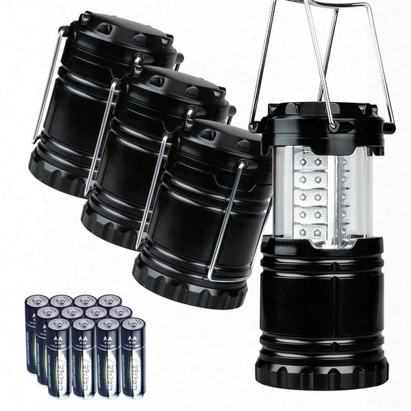 Portable Outdoor Led Camping Lantern Powered By 3 Aa Batteries - Survival Kit For Emergency, Hurricane, Storm, Outage (black, Collapsible)