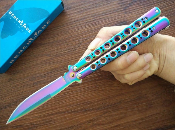 Rainbow Version Bm42 Balisong Knife  Single Fine Edge Outdoor Tactical Folding Knife Gift Knives New In Original Box C1j