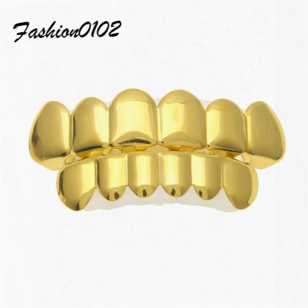 Real Shiny! Real Gold Plated Hip Hop Silver Grills Teeth Grillz Top & Bootom Groll Set With Silicone Christmas Gift